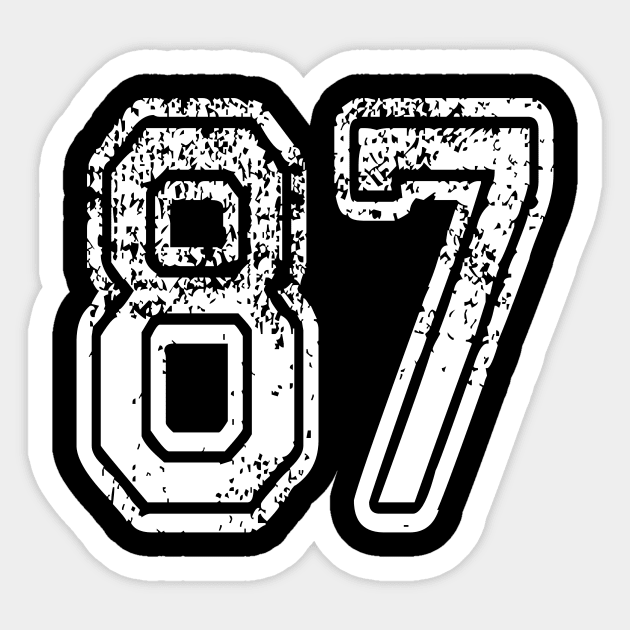 Number 87 Grungy in white Sticker by Sterling